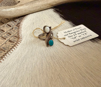 Mother of Pearl and Turquoise Ring size 4.5