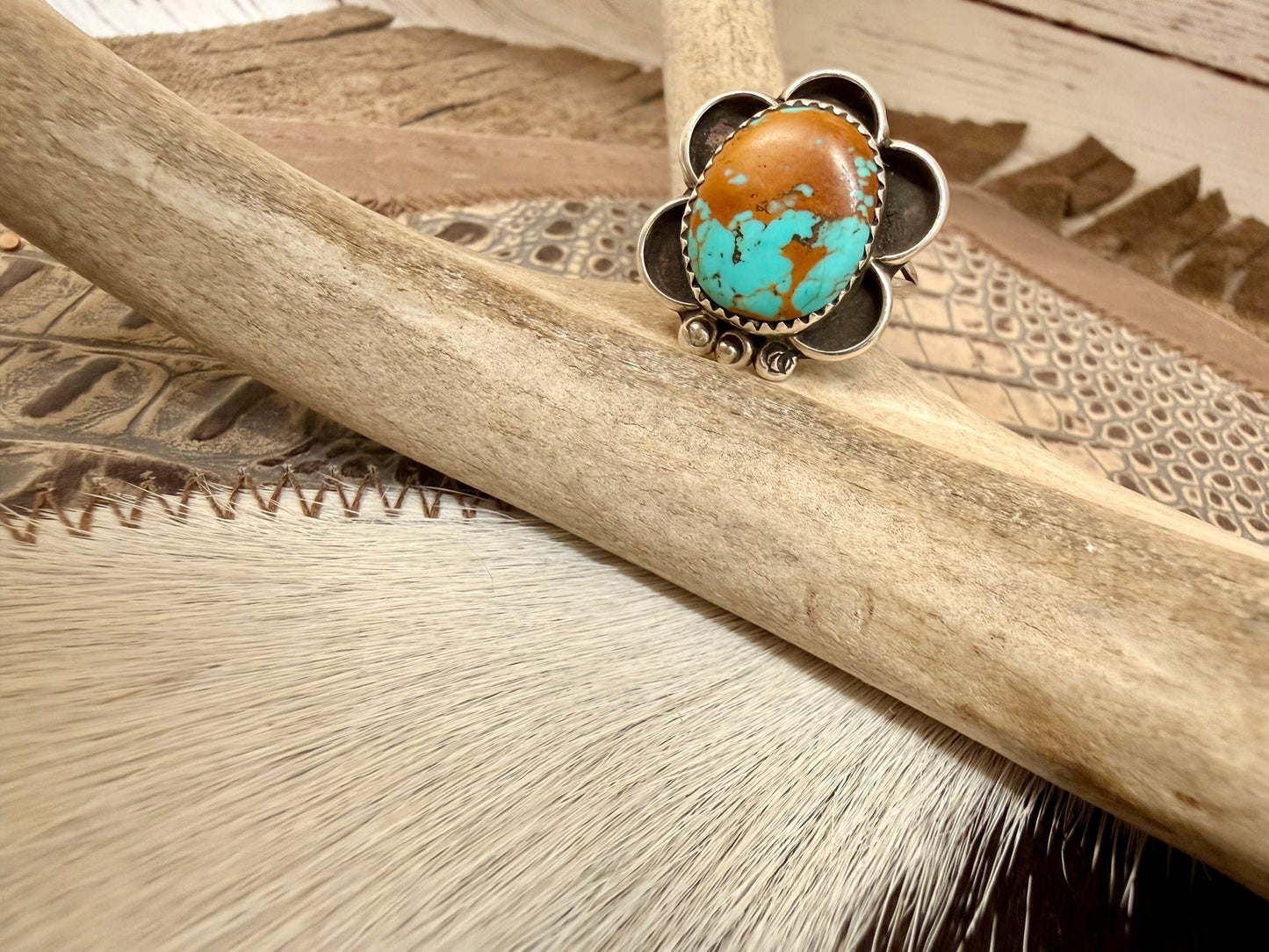Navajo Kingman Turquoise Ring Size 6.75