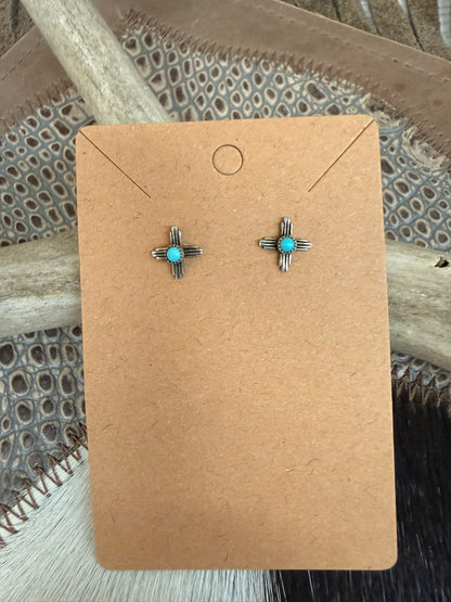 Zia Symbol and Turquoise Stud Earrings