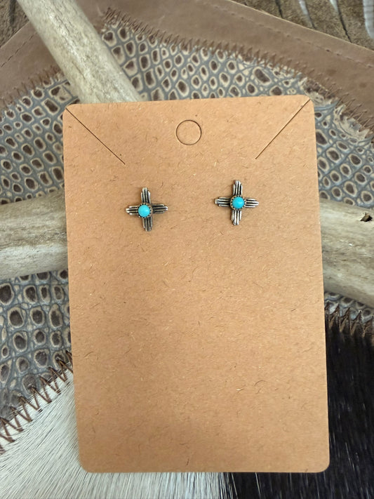 Zia Symbol and Turquoise Stud Earrings