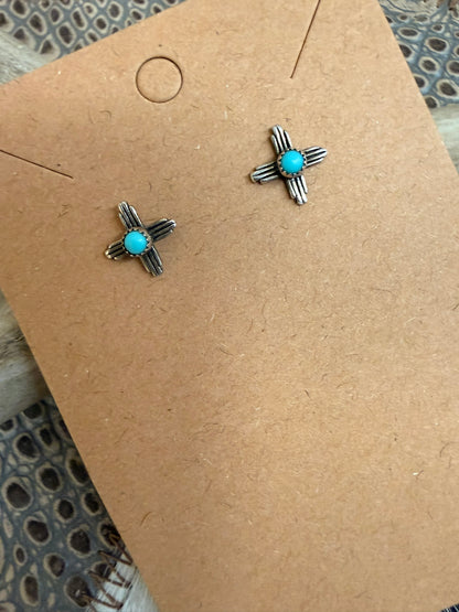 Zia Symbol and Turquoise Stud Earrings