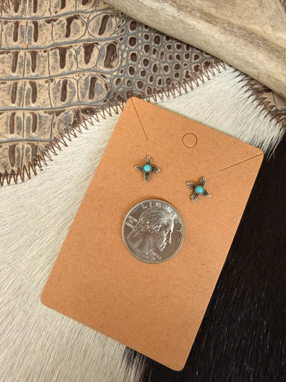 Zia Symbol and Turquoise Stud Earrings