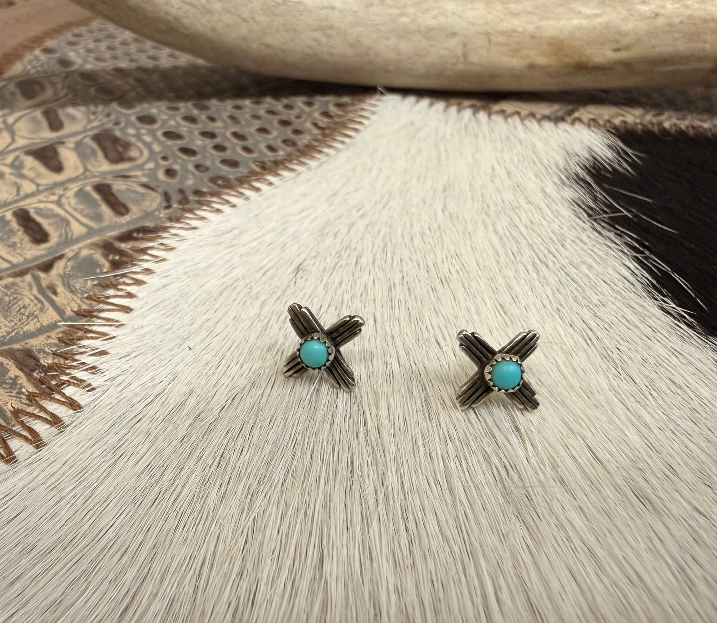 Zia Symbol and Turquoise Stud Earrings