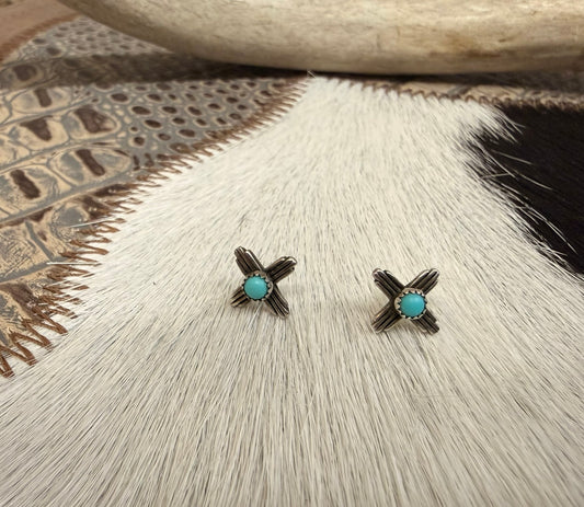 Zia Symbol and Turquoise Stud Earrings