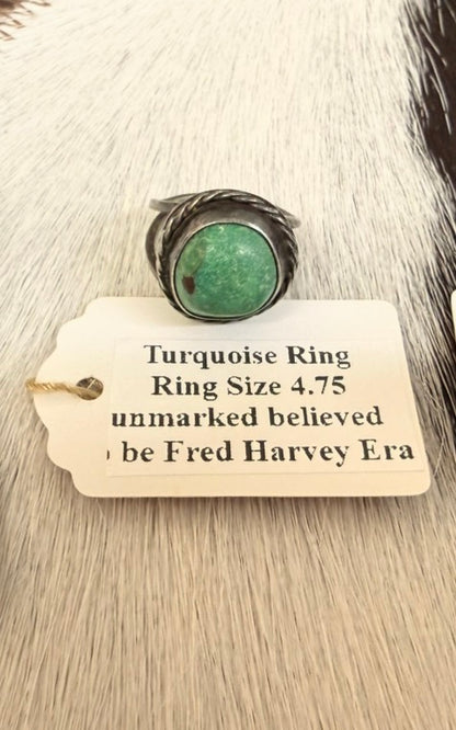 Round Turquoise Ring Size 4.75 Fred Harvey Era
