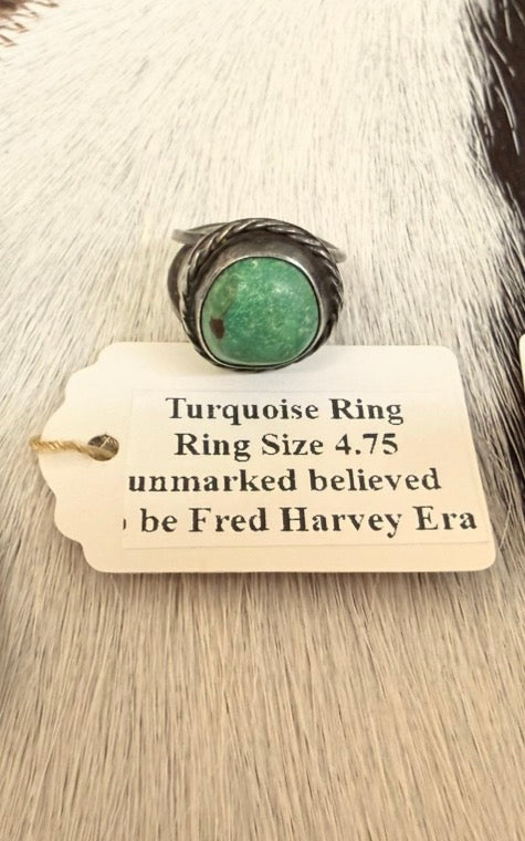 Round Turquoise Ring Size 4.75 Fred Harvey Era