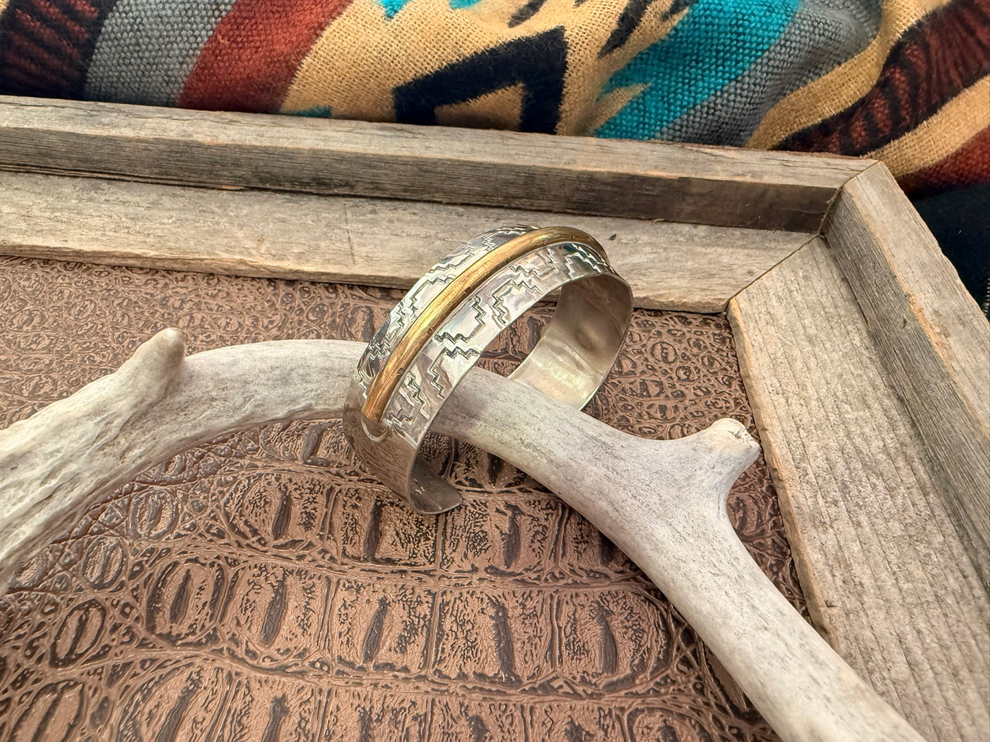 Stamped Cuff with Brass Middle Design