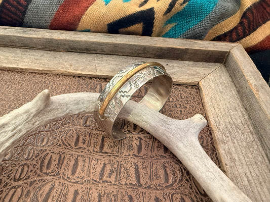 Stamped Cuff with Brass Middle Design