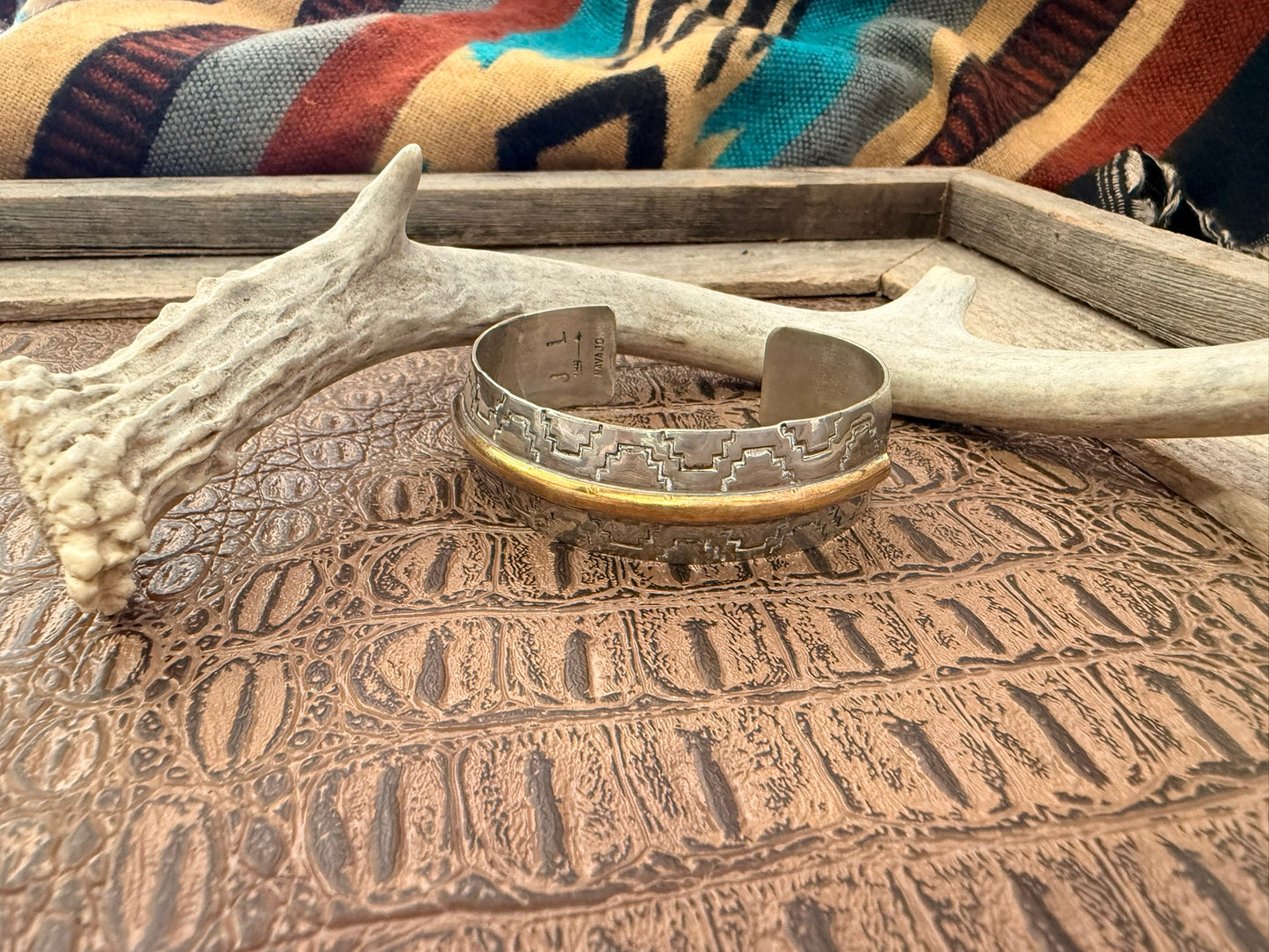 Stamped Cuff with Brass Middle Design