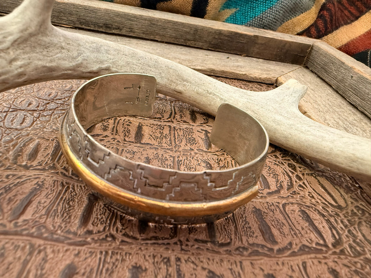 Stamped Cuff with Brass Middle Design