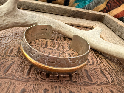 Stamped Cuff with Brass Middle Design