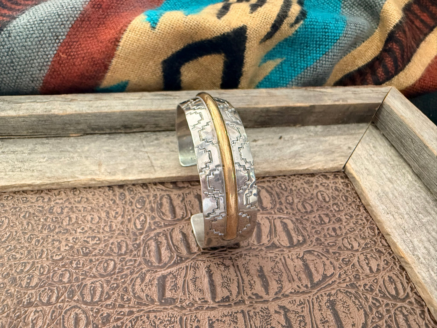 Stamped Cuff with Brass Middle Design