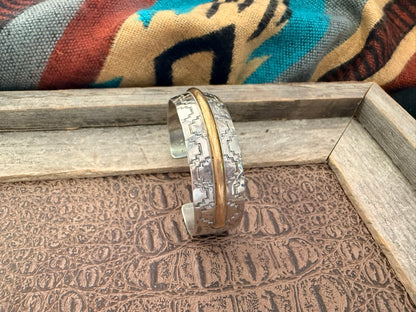 Stamped Cuff with Brass Middle Design
