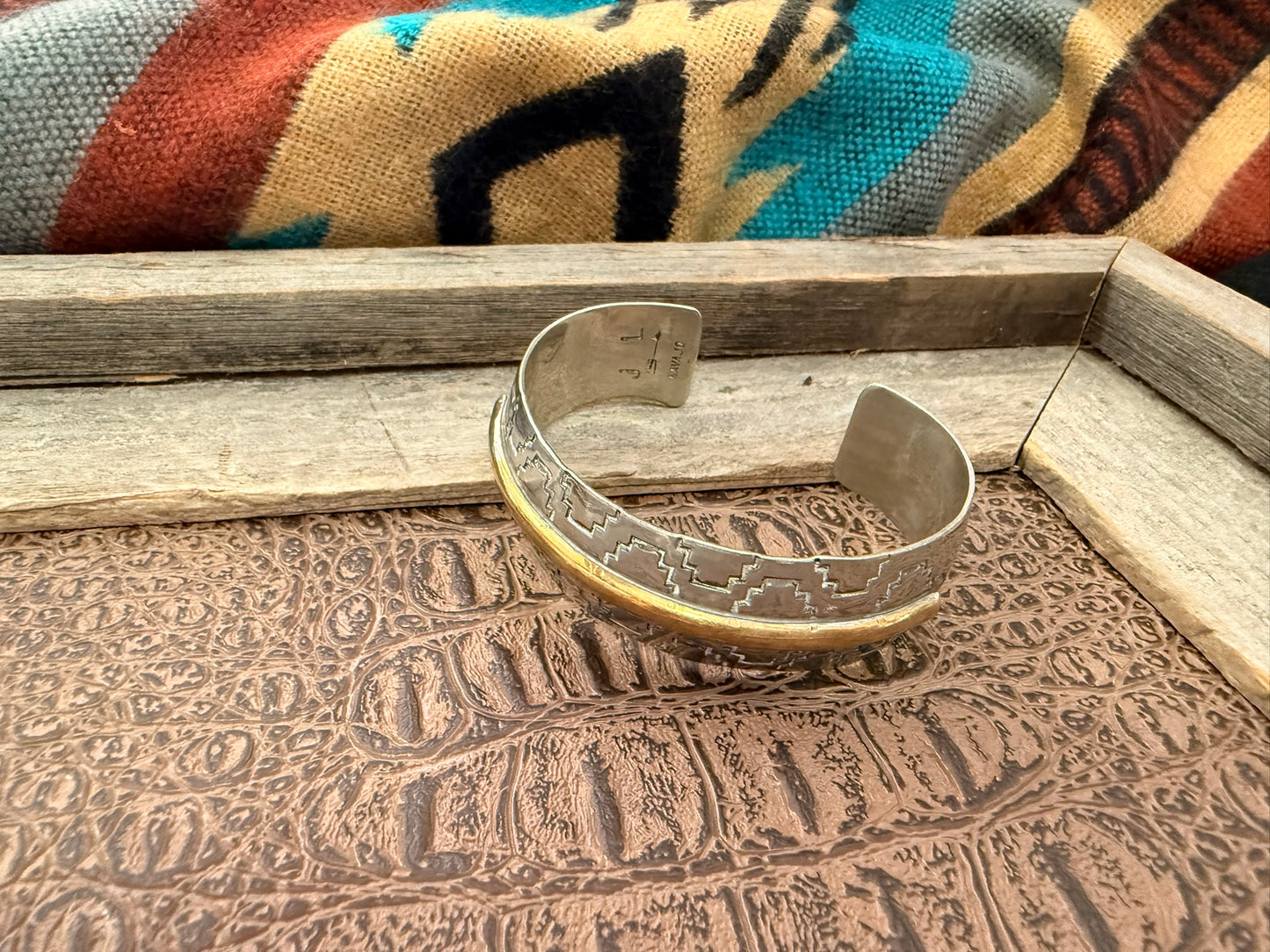 Stamped Cuff with Brass Middle Design