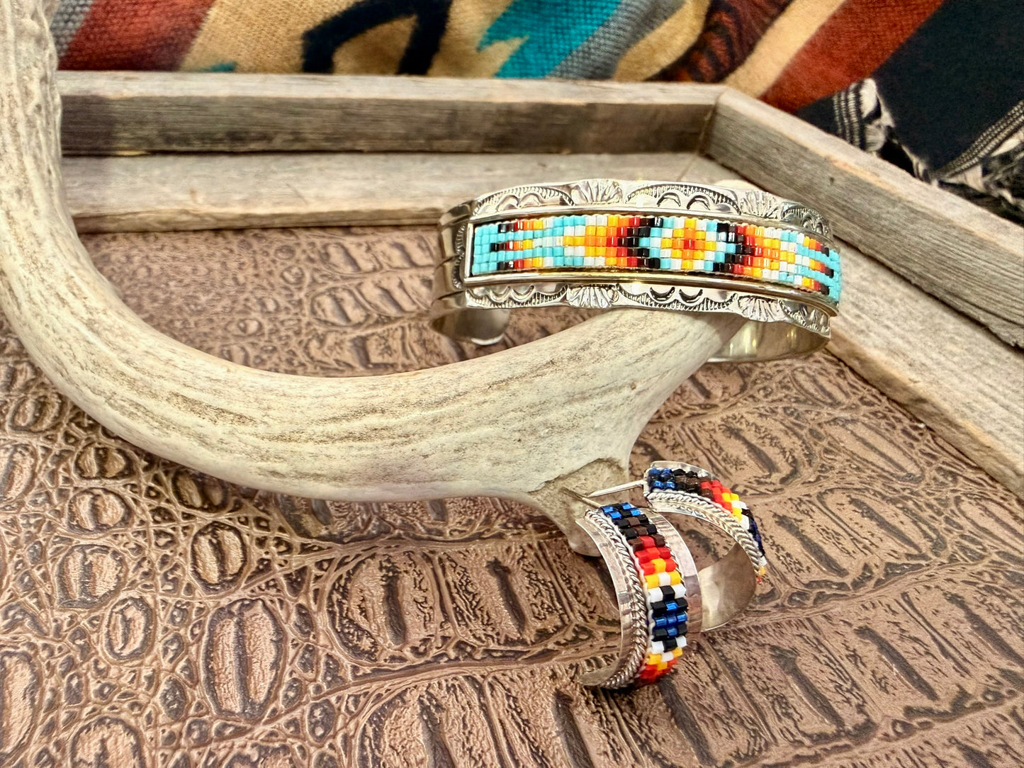 Navajo Beaded and Stamped Cuff