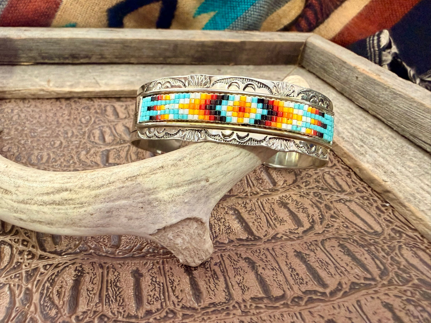 Navajo Beaded and Stamped Cuff