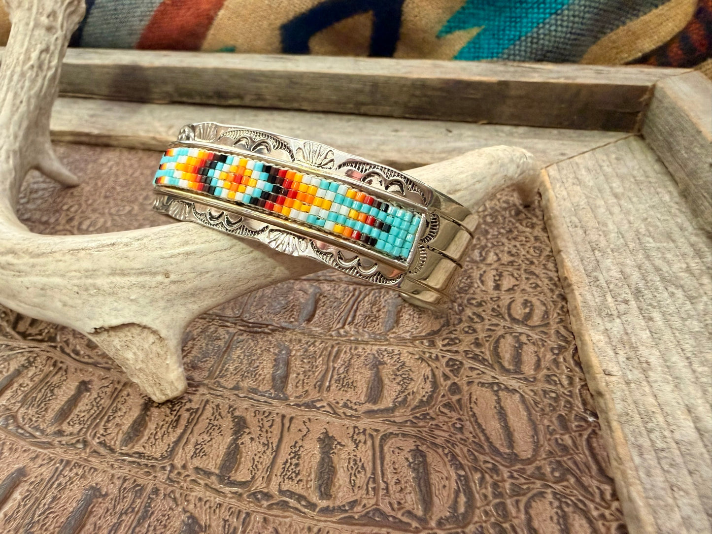 Navajo Beaded and Stamped Cuff