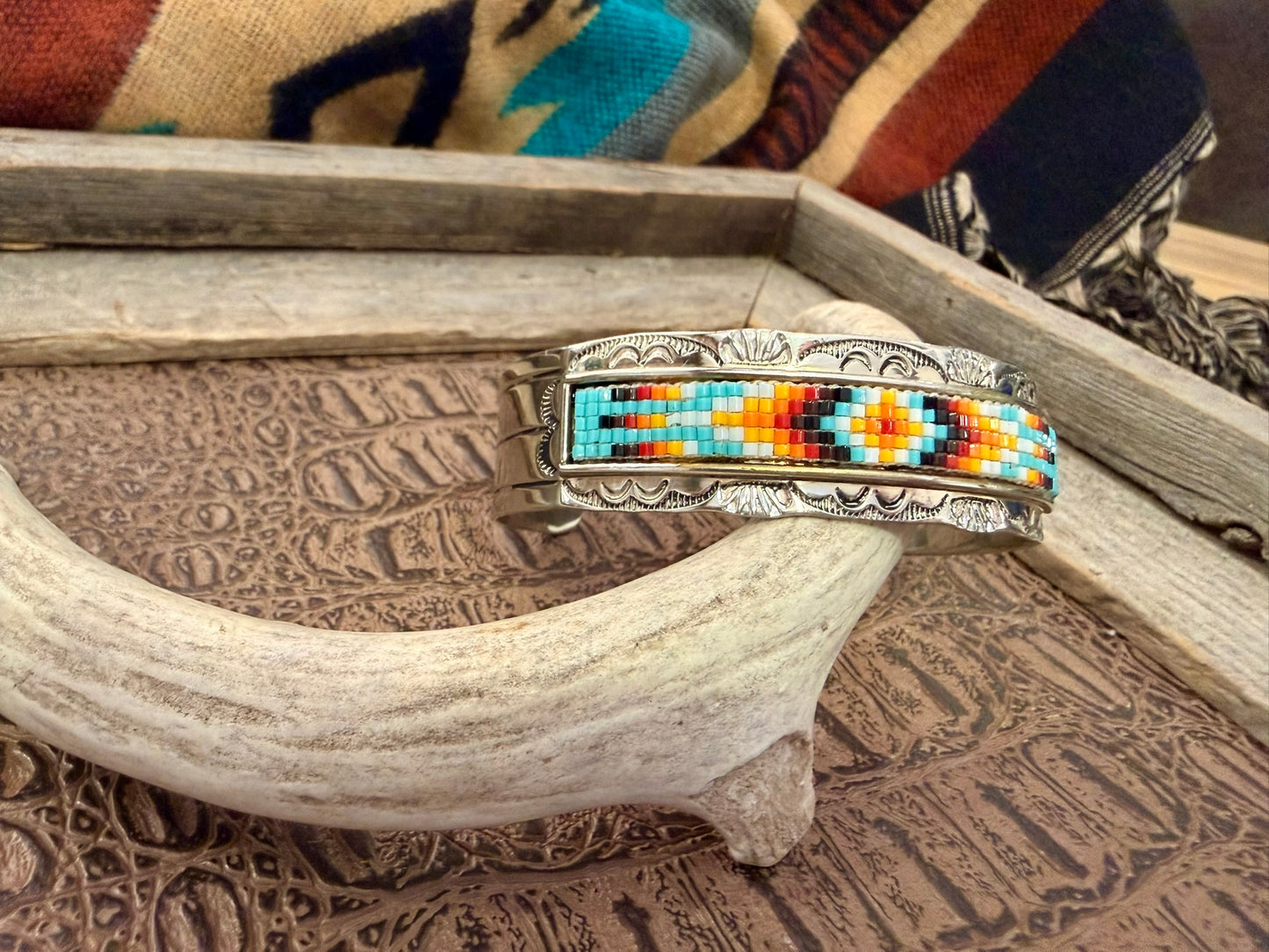 Navajo Beaded and Stamped Cuff