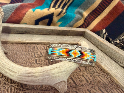 Navajo Beaded and Stamped Cuff