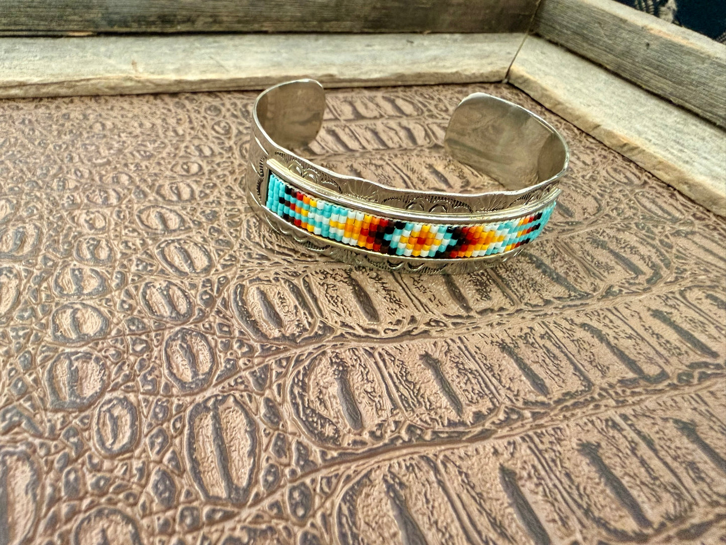 Navajo Beaded and Stamped Cuff