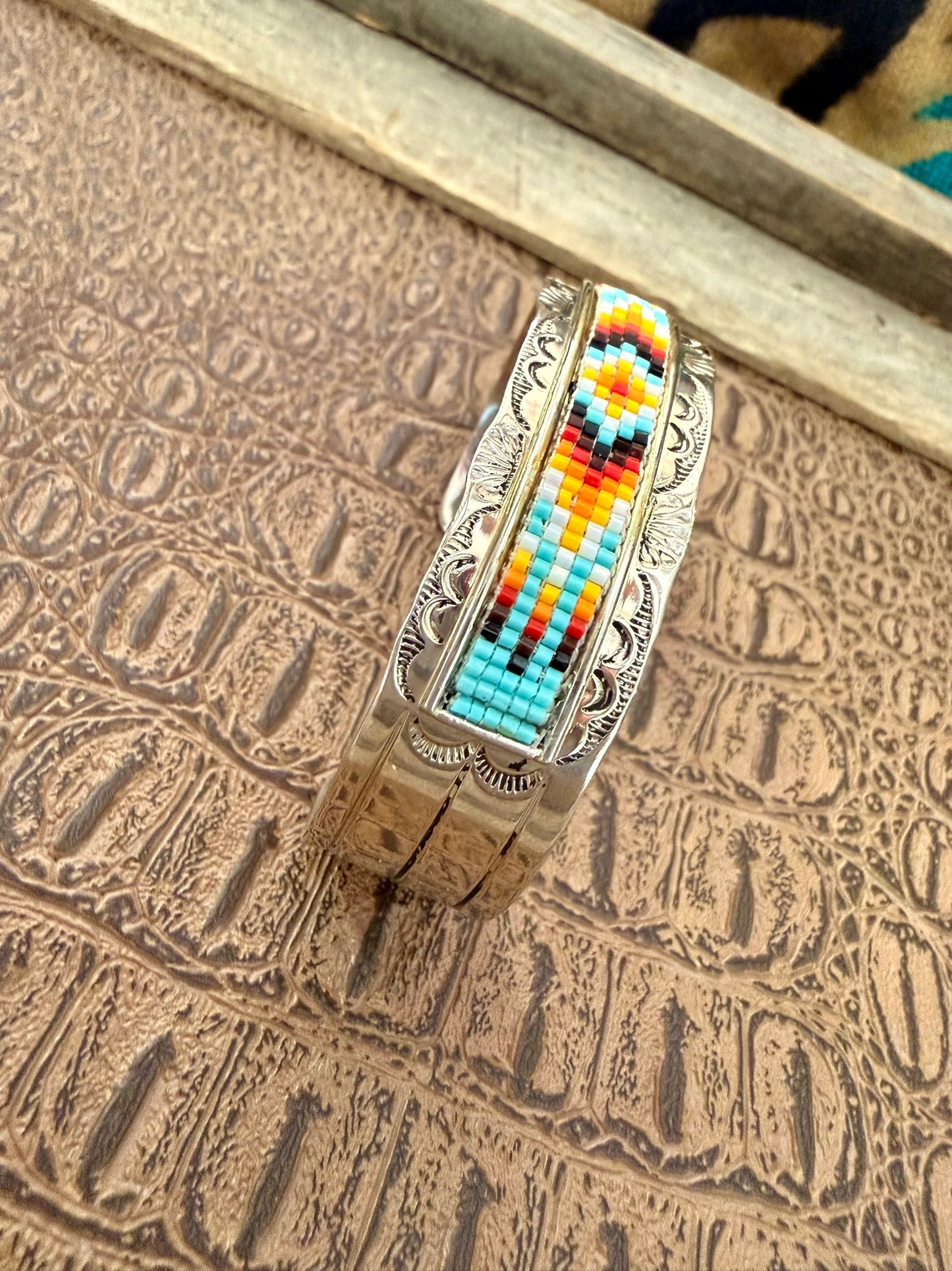 Navajo Beaded and Stamped Cuff