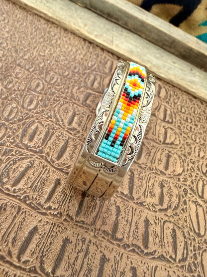 Navajo Beaded and Stamped Cuff