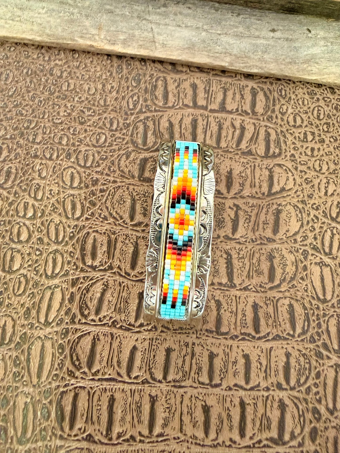Navajo Beaded and Stamped Cuff