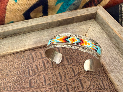 Navajo Beaded and Stamped Cuff