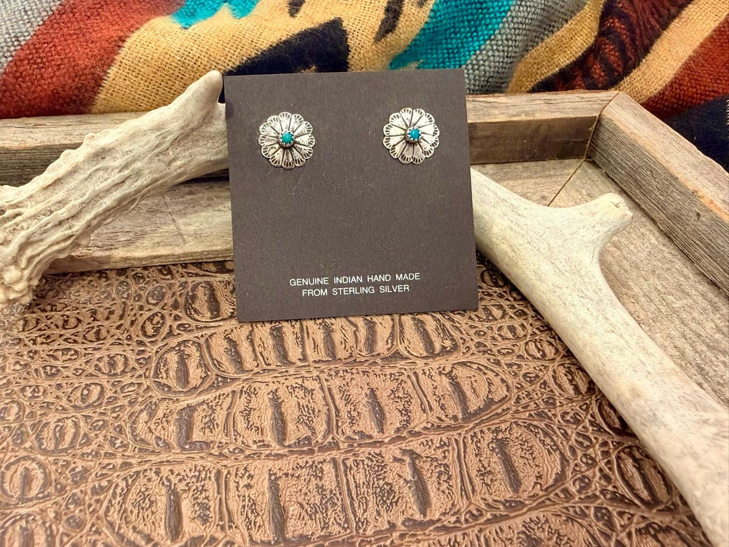 Small Stamped Concho and Turquoise Studs