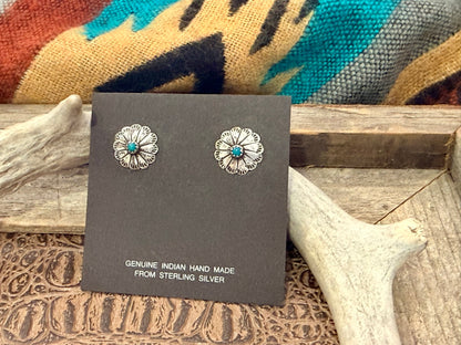 Small Stamped Concho and Turquoise Studs