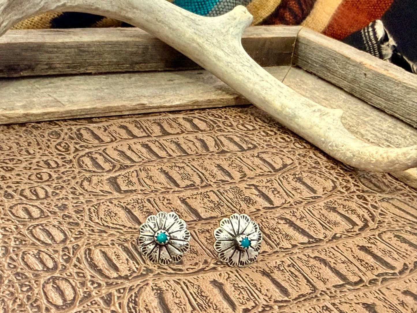 Small Stamped Concho and Turquoise Studs