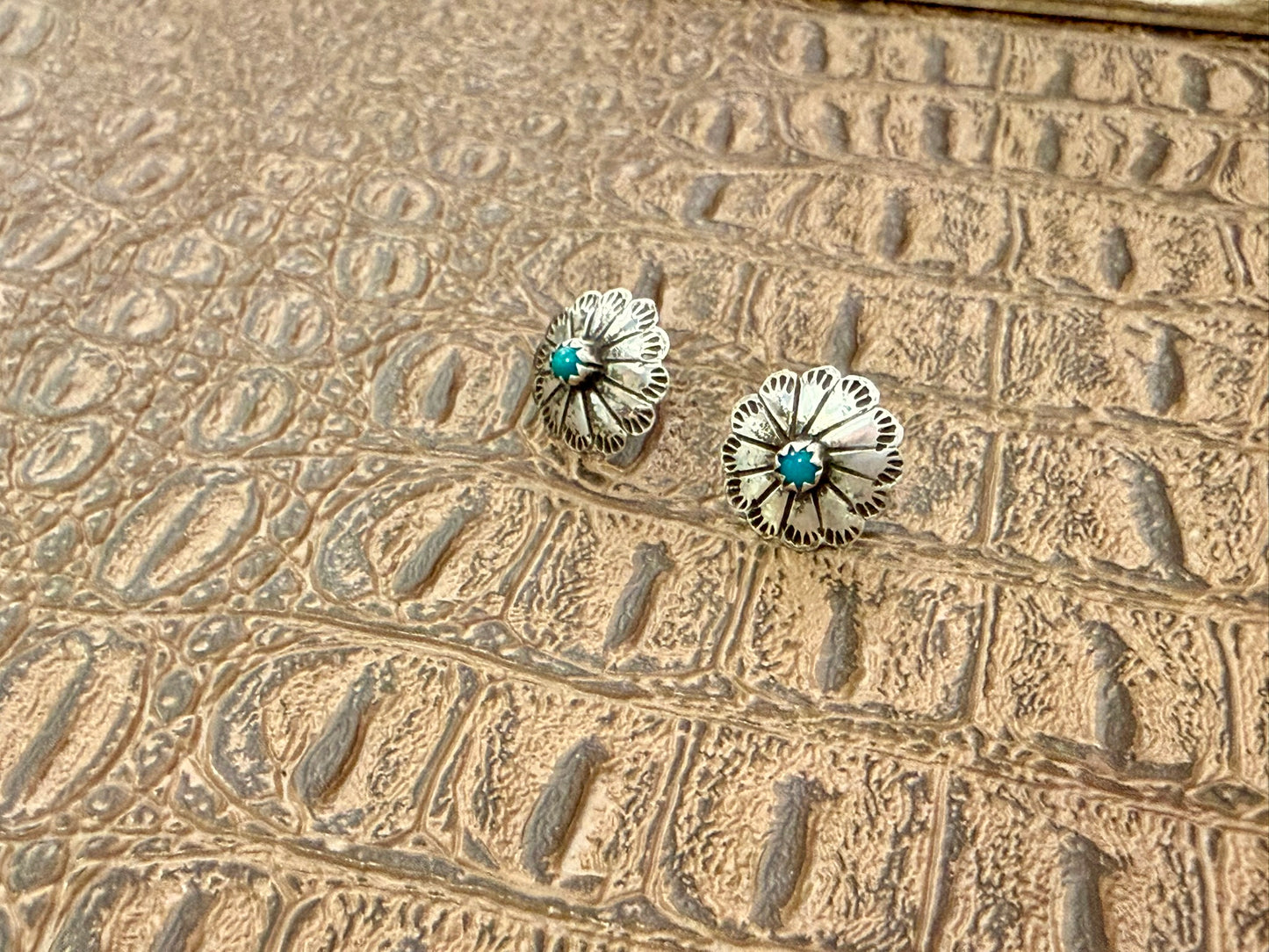 Small Stamped Concho and Turquoise Studs