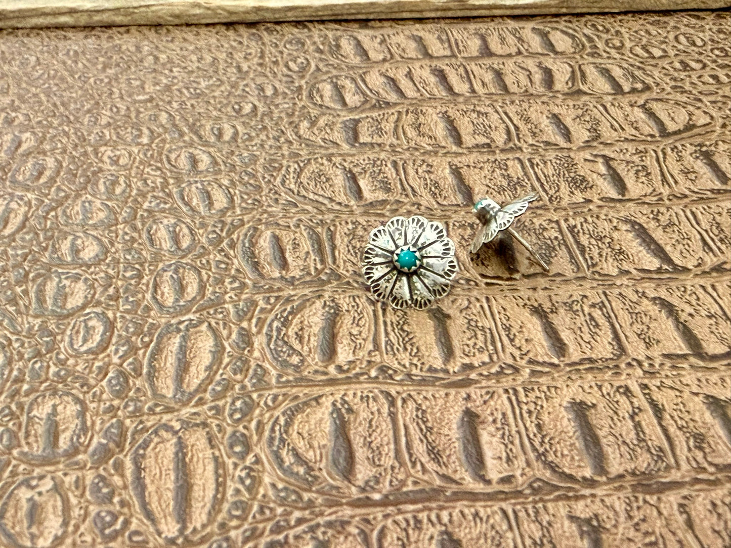 Small Stamped Concho and Turquoise Studs