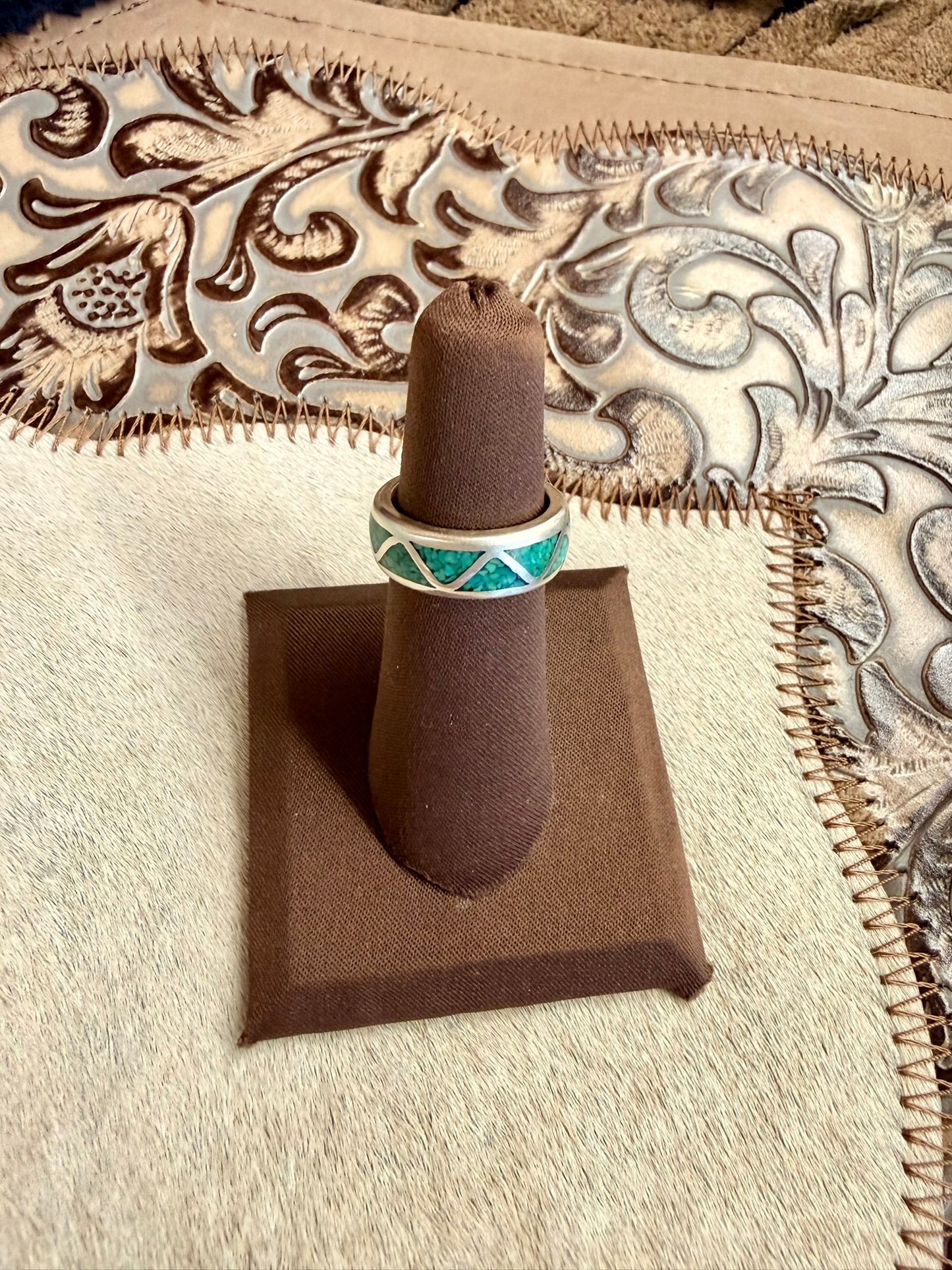 Inlay Turquoise Ring Size 5.25