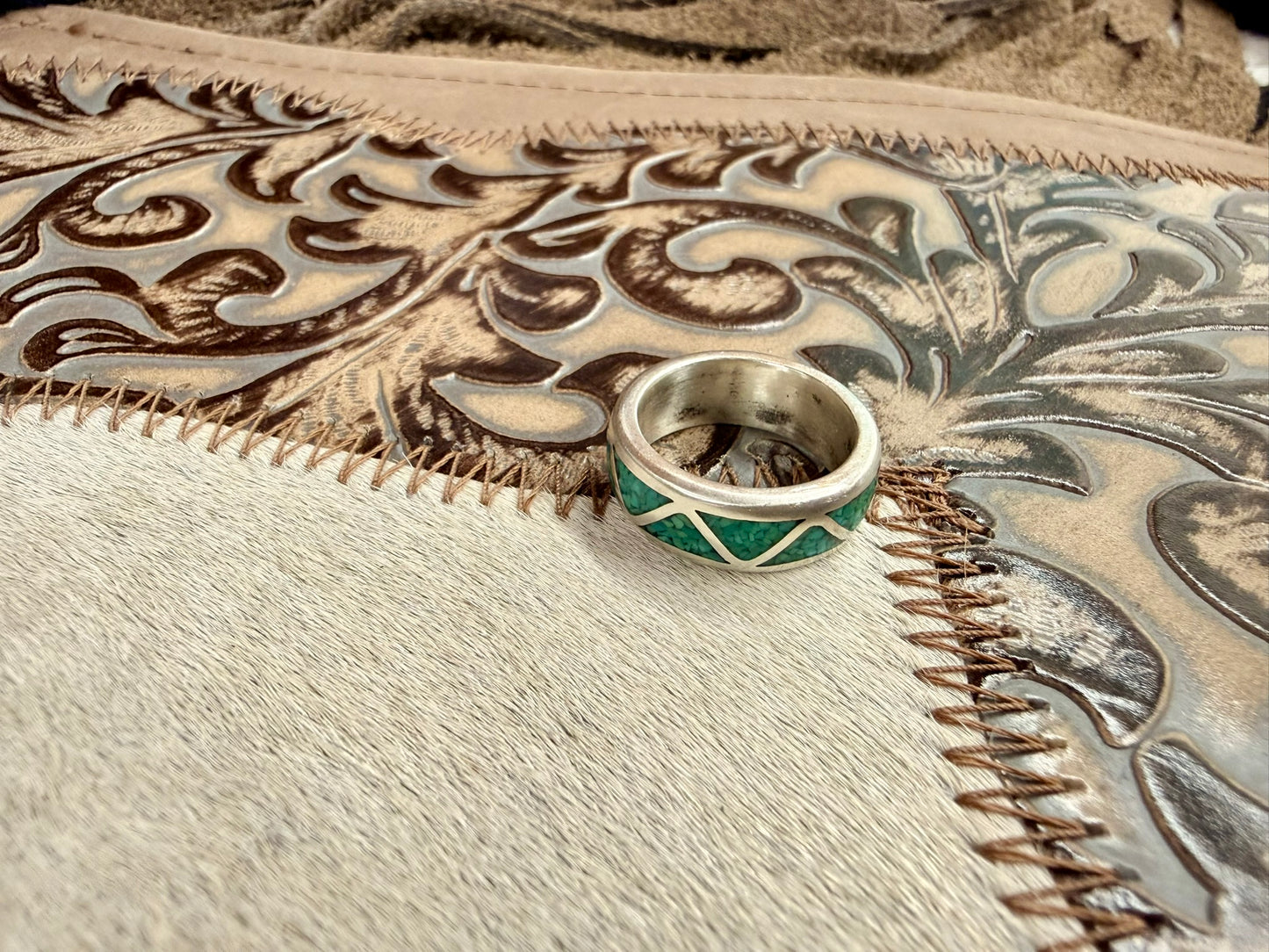 Inlay Turquoise Ring Size 5.25