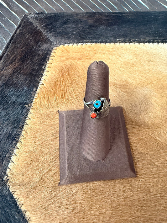 Coral and Turquoise Ring Size 5