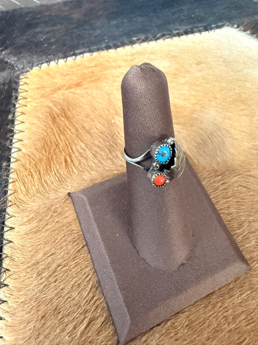 Coral and Turquoise Ring Size 5