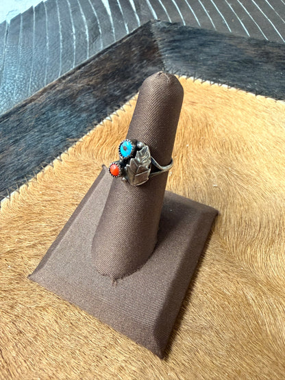 Coral and Turquoise Ring Size 5