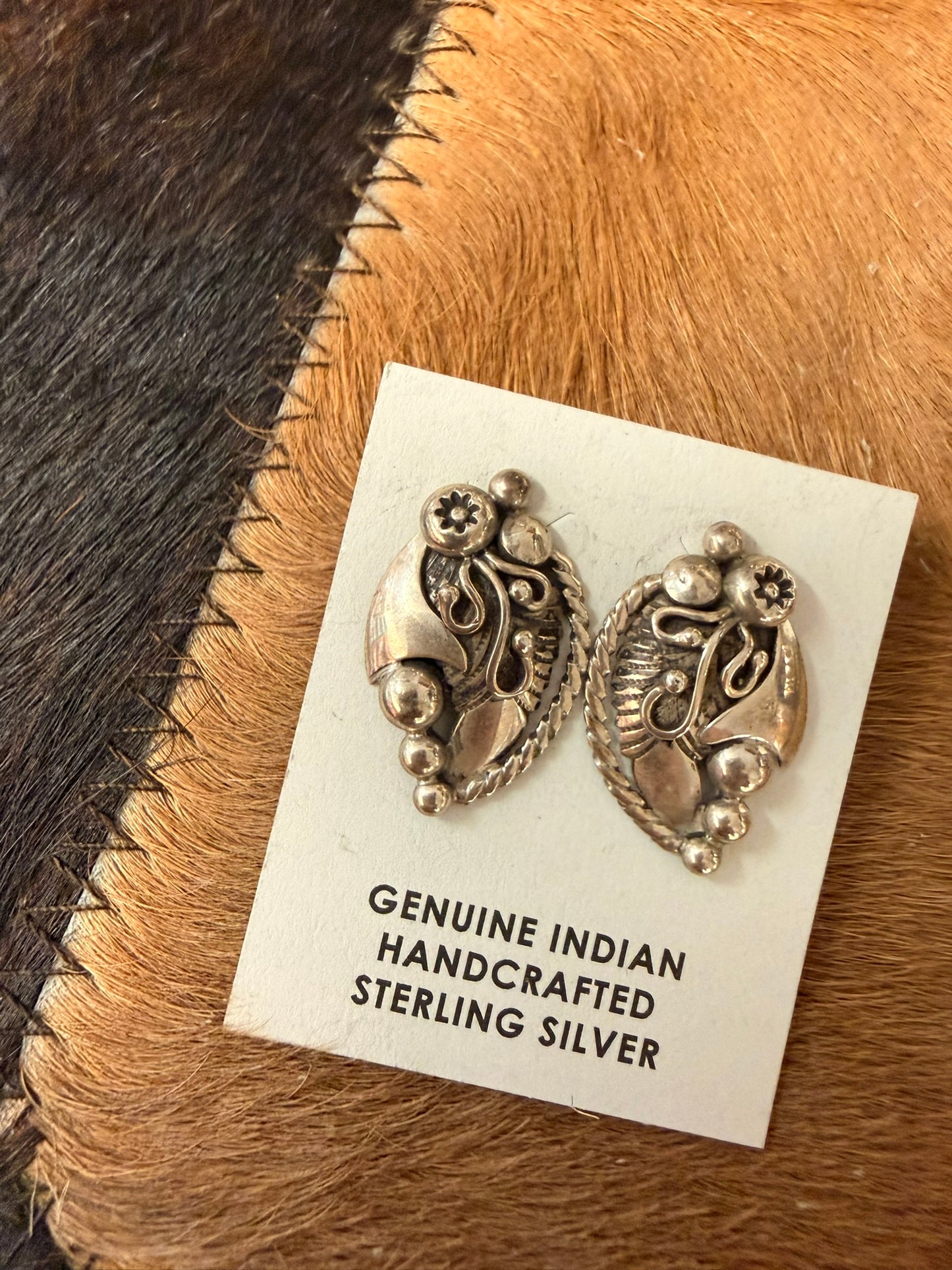 Sterling Silver Floral and Feather Earrings