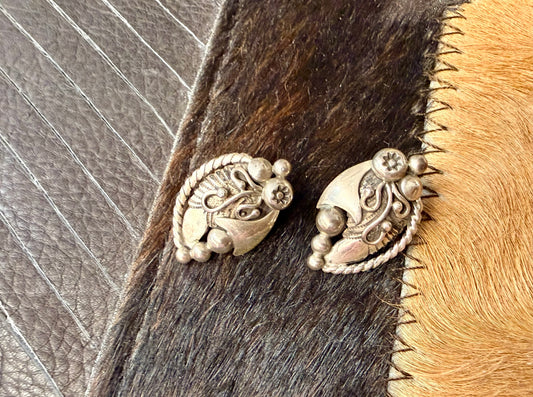 Sterling Silver Floral and Feather Earrings