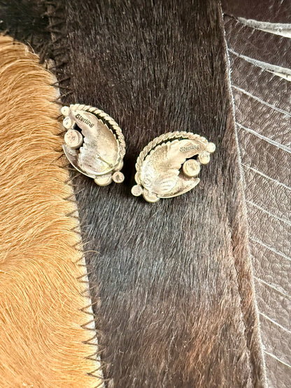 Sterling Silver Floral and Feather Earrings