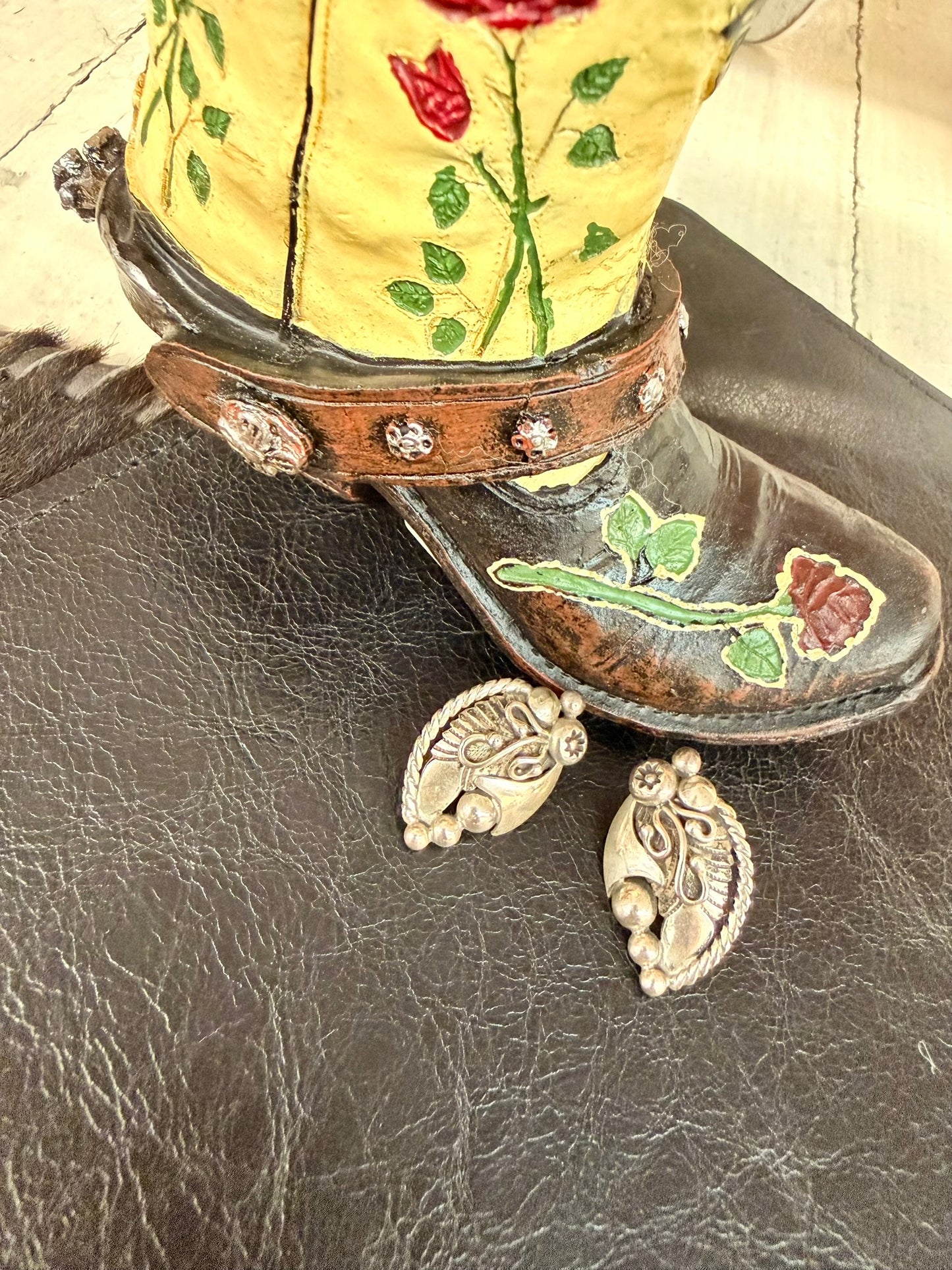 Sterling Silver Floral and Feather Earrings