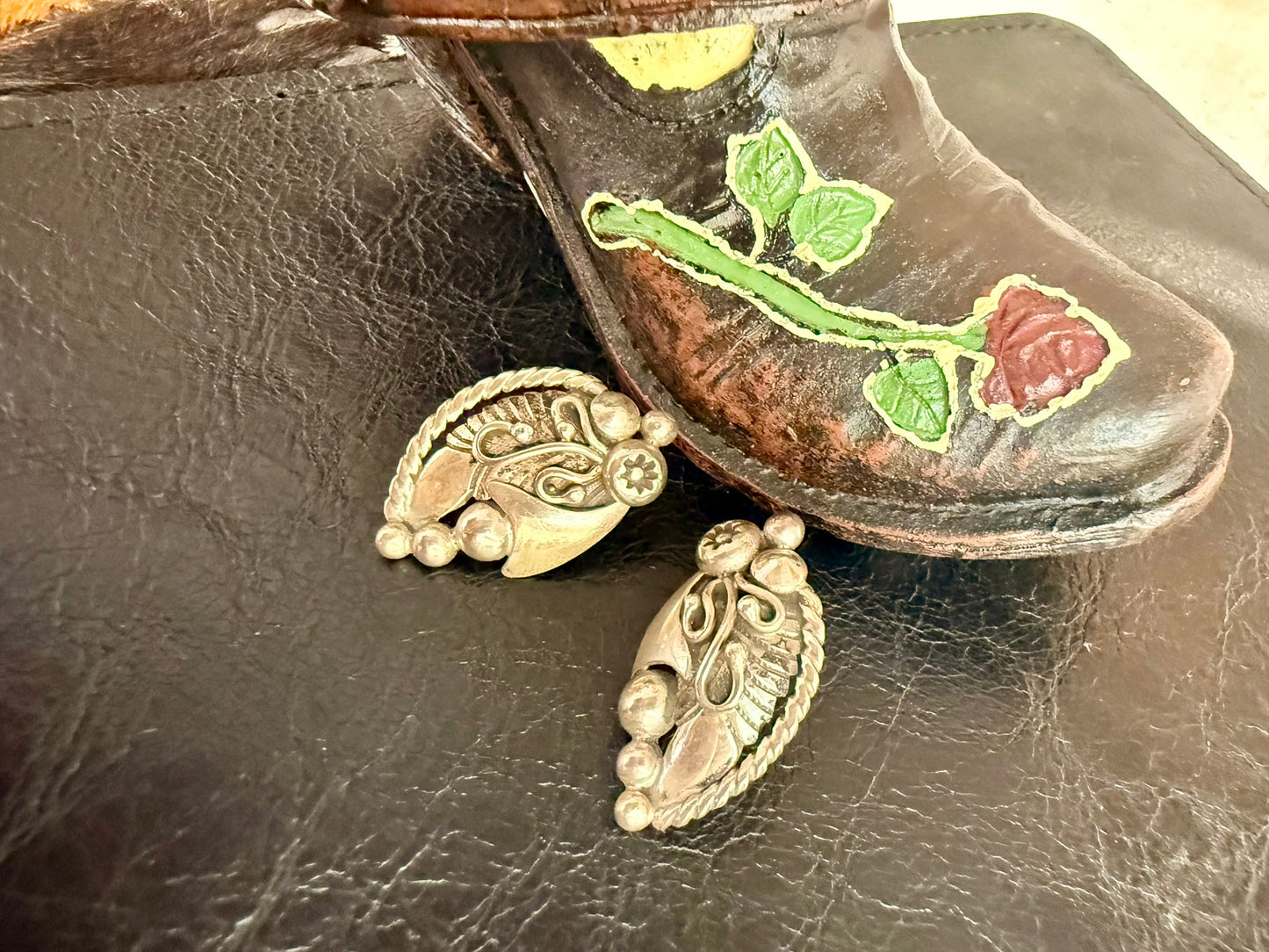 Sterling Silver Floral and Feather Earrings