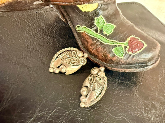 Sterling Silver Floral and Feather Earrings