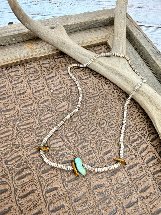 Tigers Eye and Turquoise Heishi Necklace