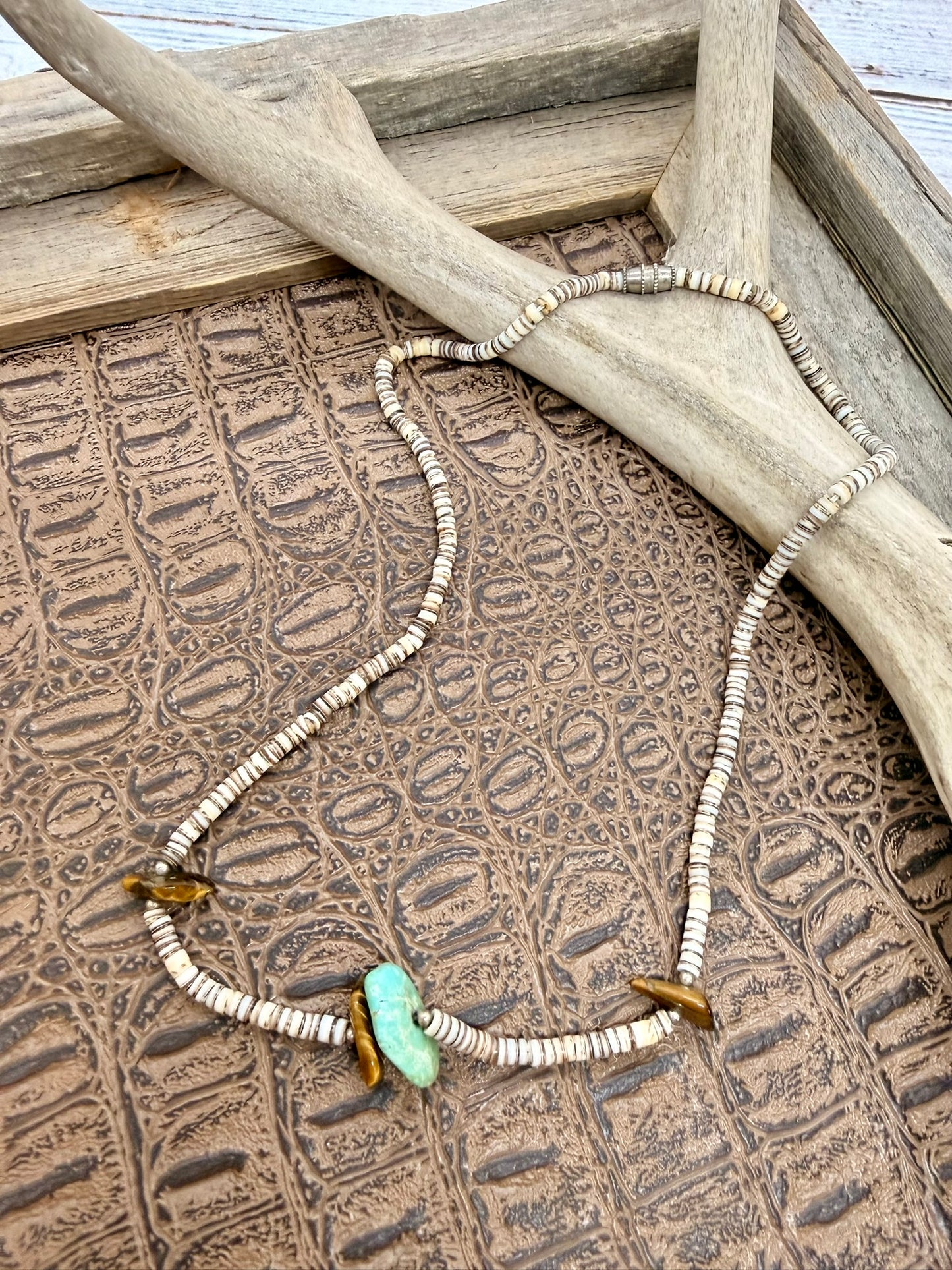Tigers Eye and Turquoise Heishi Necklace