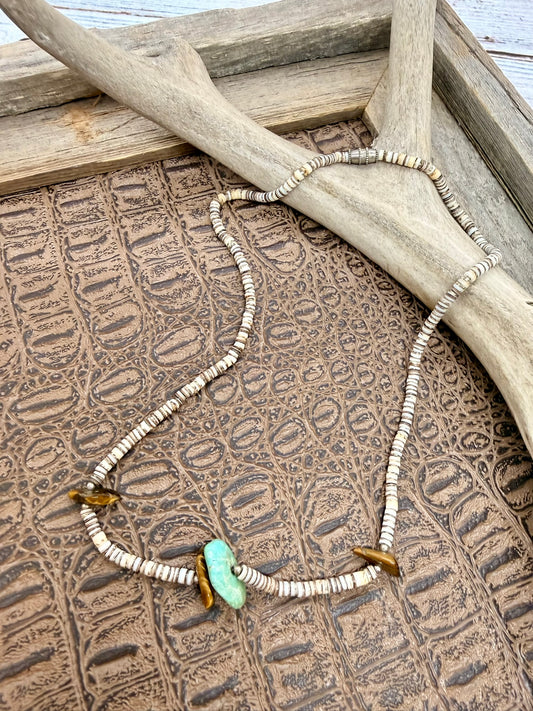 Tigers Eye and Turquoise Heishi Necklace