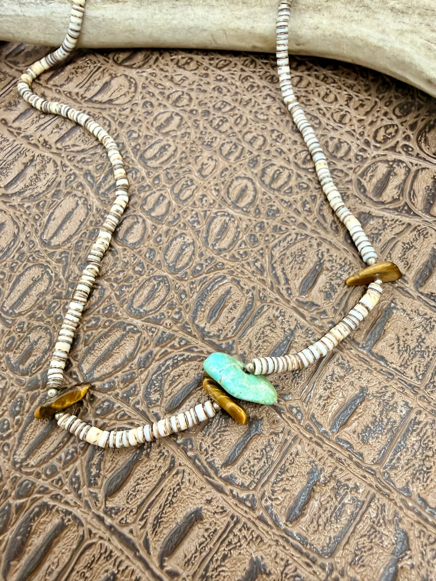 Tigers Eye and Turquoise Heishi Necklace