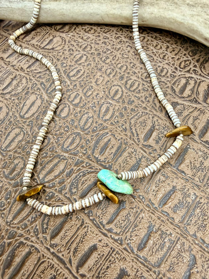 Tigers Eye and Turquoise Heishi Necklace