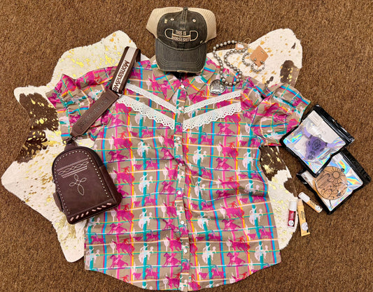 Pink Posse Plaid Lace Top